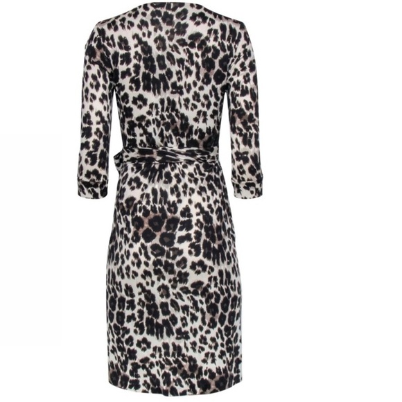 Diane Von Furstenberg DvF New Julian Cream Black Leopard Print Wrap Dress Sz 2 - Picture 12 of 12